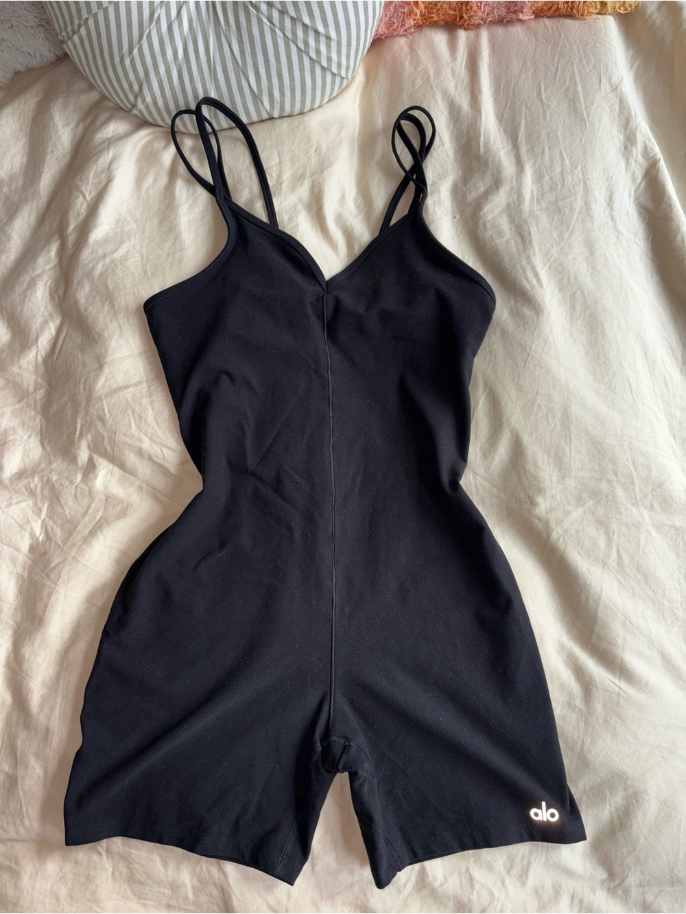 ALO Yoga Black Double-Strap Romper Bodysuit